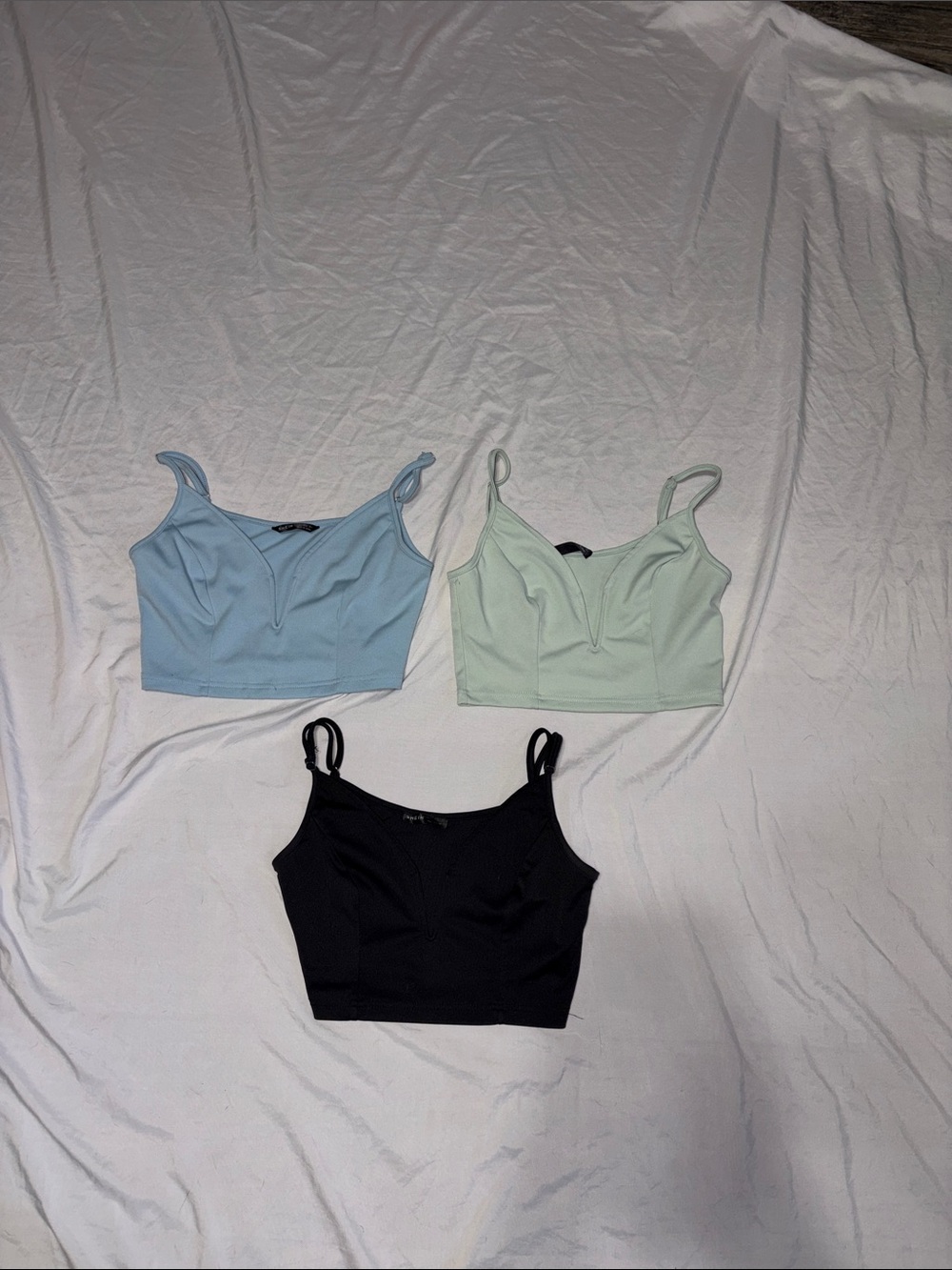 SHEIN Pastel Blue, Mint & Black V-Neck Crop Tops